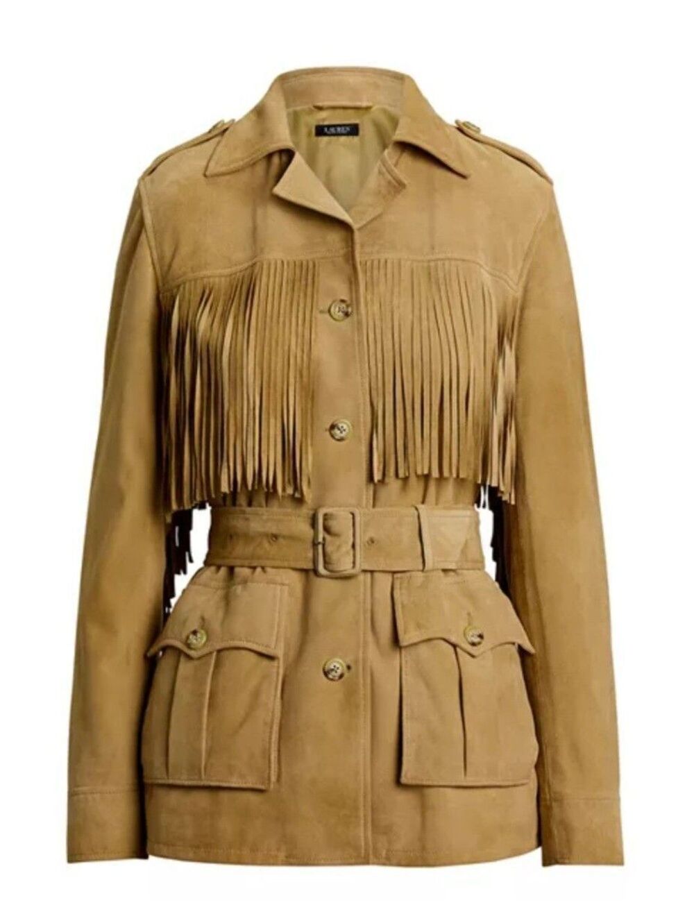 Ralph Lauren Fringe Trim Belted Goat Suede Jacket (14)